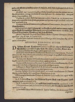 Appendix Librorum Serius Exhibitorum.
