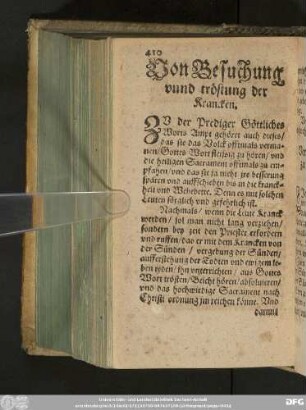 Von Besuchung unnd tröstung der Krancken.