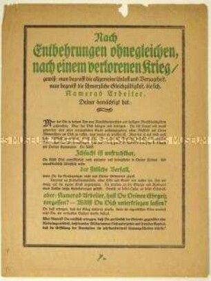 Aufruf zur Arbeit im Zuge der Novemberrevolution 1918