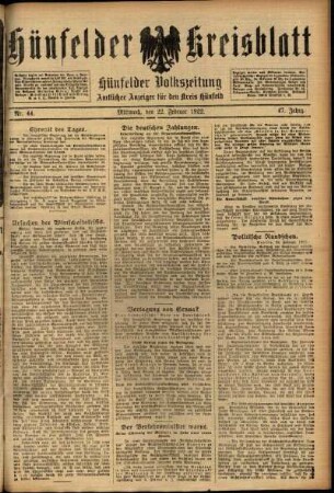 Ausgabe vom Mittwoch, den 22. Februar 1922.