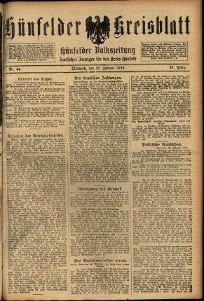 Ausgabe vom Mittwoch, den 22. Februar 1922.