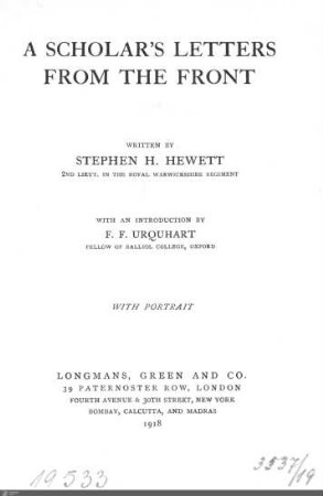 A scholar's letters from the front