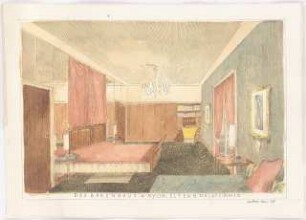 Landhaus, Nyon (Haus Baer): Perspektivische Ansicht (Innenraum: Elternschlafzimmer)