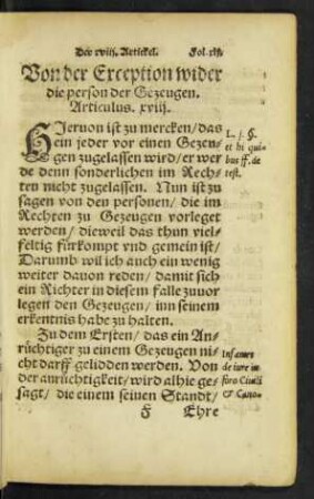Von der Exception wider die person der Gezeugen. Articulus. xviii.