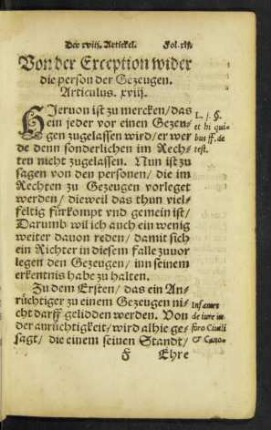 Von der Exception wider die person der Gezeugen. Articulus. xviii.