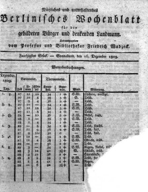 Funfzigstes Stueck, Sonnabend, den 16. Dezember 1809.