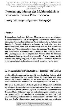 Formen und Muster der Multimodalität in wissenschaftlichen Präsentationen
