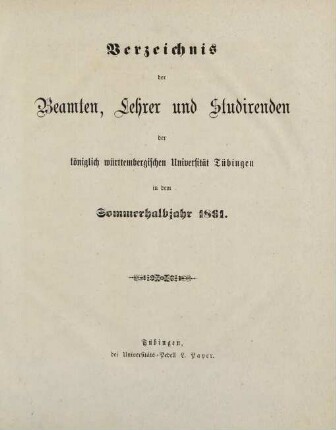 Verzeichnis der Studierenden der Universität Tübingen