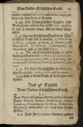 Das 9te Capitel. Vom Nieder-Sächsischen Creyß. - Das 10te Capitel. Vom Ober-Sächsischen Creyße.