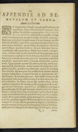 Appendix Ad Benevolum Et Candidum Lectorem.