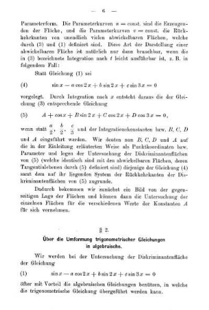§ 2. Über die Umformung trigonometrischer Gleichungen in algebraische.