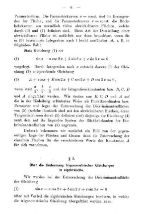 § 2. Über die Umformung trigonometrischer Gleichungen in algebraische.
