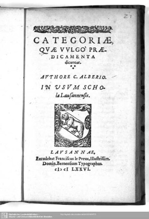 Categoriae Qvae Vvlgo Praedicamenta dicuntur
