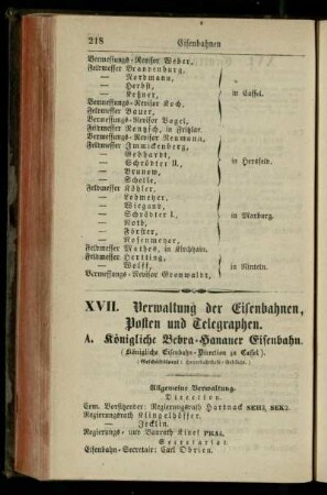Verwaltung der Eisenbahnen, Posten und Telegraphen