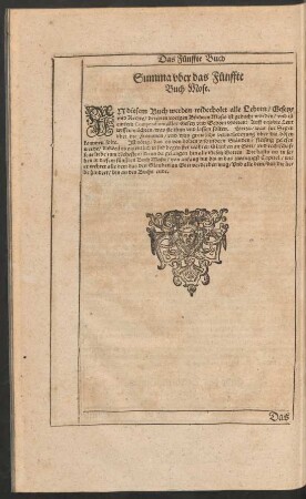 Summa uber das Fünffte Buch Mose.