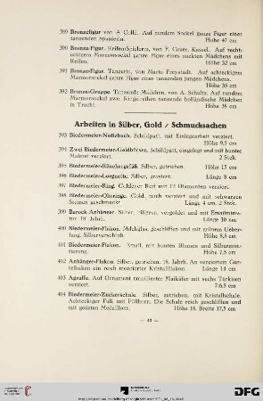Arbeiten in Silber, Gold; Schmucksachen (Nr. 393-415)