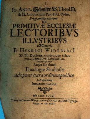 Programma II. de primitivae ecclesiae lectionibus illustribus