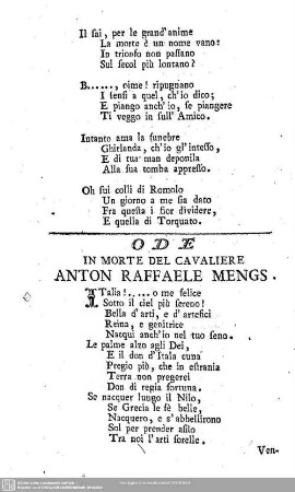 Ode in Morte del Cavaliere Anton Raffaele Mengs