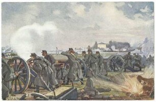 Die kgl. württ. Artillerie (2. und 3. Batterie der 1. Artillerieabteilung) bei Coeuilly und Villiers am 30. November 1870 zusammen mit sächsischer Artillerie im Artilleriegefecht mit französischen Batterien