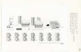 Wohnen am Wedding, Berlin-Wedding (Diplomarbeit bei Willy Kreuer): Grundrisse 1:200, Schnitte 1:50 und 1:200