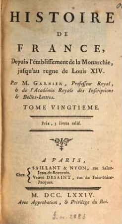 Histoire de France Depuis L'Etablissement De La Monarchie Jusqu'au Regne De Louis XIV, 20