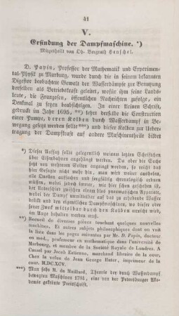 V. Erfindung der Dampfmaschine.
