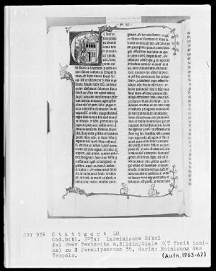 Lateinische Bibel, drei Bände — Initiale E (t fecit Josias) mit Reinigung des Tempels, Folio 286verso