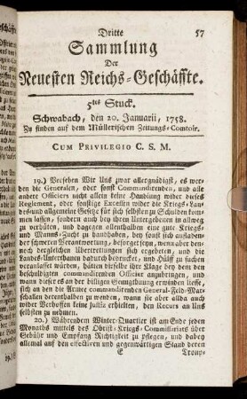 5tes Stuck. Schwabach, den 20. Januarii, 1758.