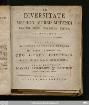 De Diversitate Methodi Morbis Medendi Evndem Saepe Morborvm Exitvm Prodvcente
