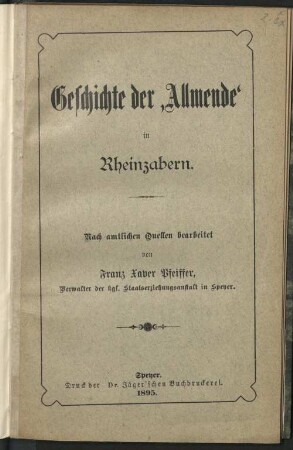 Geschichte der 'Allmende' in Rheinzabern : nach amtlichen Quellen