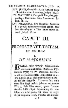 Caput III. De Prophetis Vet. Testam. Et Quidem.