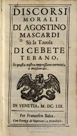 Discorsi morali sù la Tavola di Cebete Tebano
