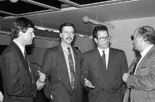 Freiburg im Breisgau: Bundesjustizminister Klaus Kinkel, Otto Graf Lambsdorff und Walter Döring beim Landtagswahlkampf