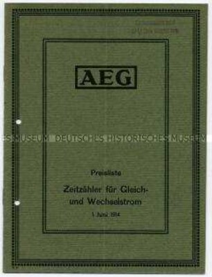 Preisliste Zeitzähler für Gleich- und Wechselstrom