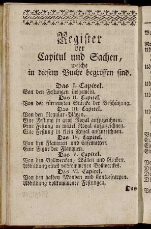 Register der Capitul und Sachen, welche in diesem Buche begriffen sind.
