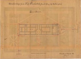Voit, August von; München; Neue Pinakothek - Kanalanlage (Lageplan m. Grundriss)
