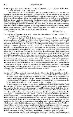 366-367, W. Stieber. Praktisches Lehrbuch der Kriminalpolizei und besonderer Berücksichtigung der Kriminologie und Kriminaltaktik. 1921