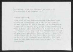 Brief von Gerhart Hauptmann an Heinrich Grünfeld