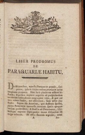 Liber Prodromus de Paraquariæ Habitu.