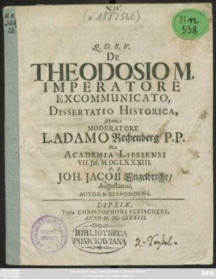 De Theodosio M. Imperatore Excommunicato, Dissertatio Historica