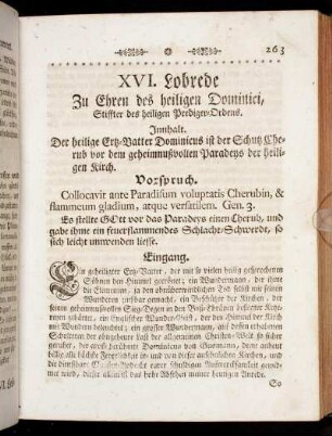 XVI. Lobrede Zu Ehren des heiligen Dominici, Stiffter des heiligen Prediger-Ordens.