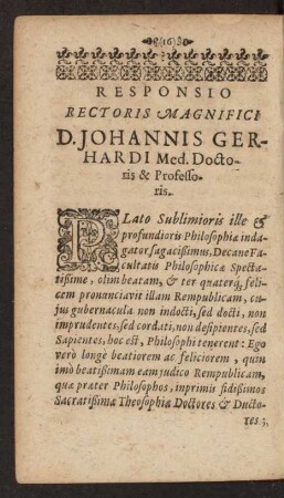 Responsio Rectoris Magnifici D. Johannis Gerhardi [...]