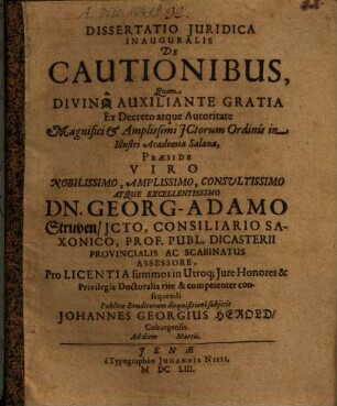 Dissertatio Iuridica Inauguralis De Cautionibus