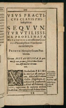 515-536, Primum - Decimum Tertium Problema Metaphysicum