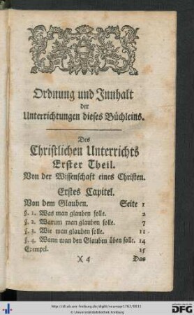 Ordnung und Innhalt der Unterrichtungen dieses Büchleins