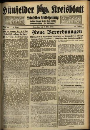 Erste Ausgabe vom Samstag, den 07. Mai 1932.