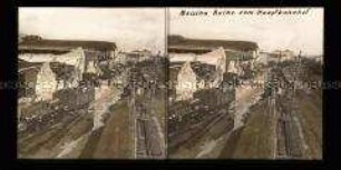 Blick über zerstörten Hauptbahnhof, Messina