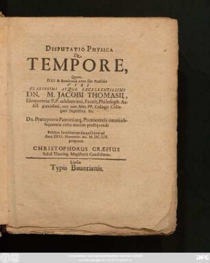 Disputatio Physica De Tempore