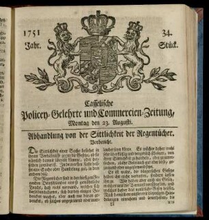 34. Stueck, Montag den 23. Augusti 1751