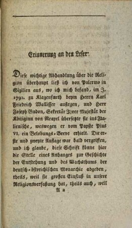 Geschichte der Entstehung, und Nothwendigkeit der Religion überhaupt